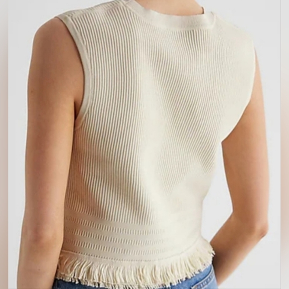 Express Elegant Luxe Ribbed Fringe Set Top+Skirt Stretch Cream Medium New - Picture 8 of 16